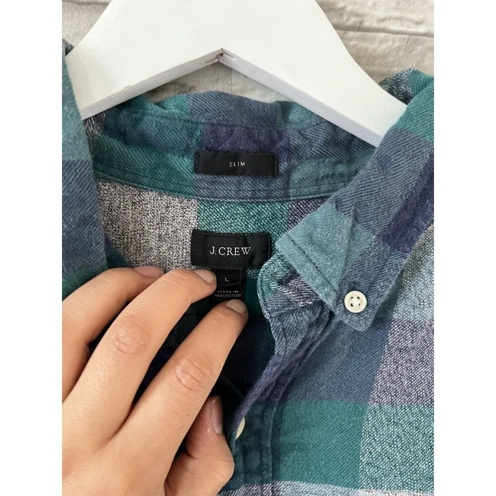 J.Crew Men's Slim Fit Button Up Twill Business Shirt Long Sleeve Plaid Size L